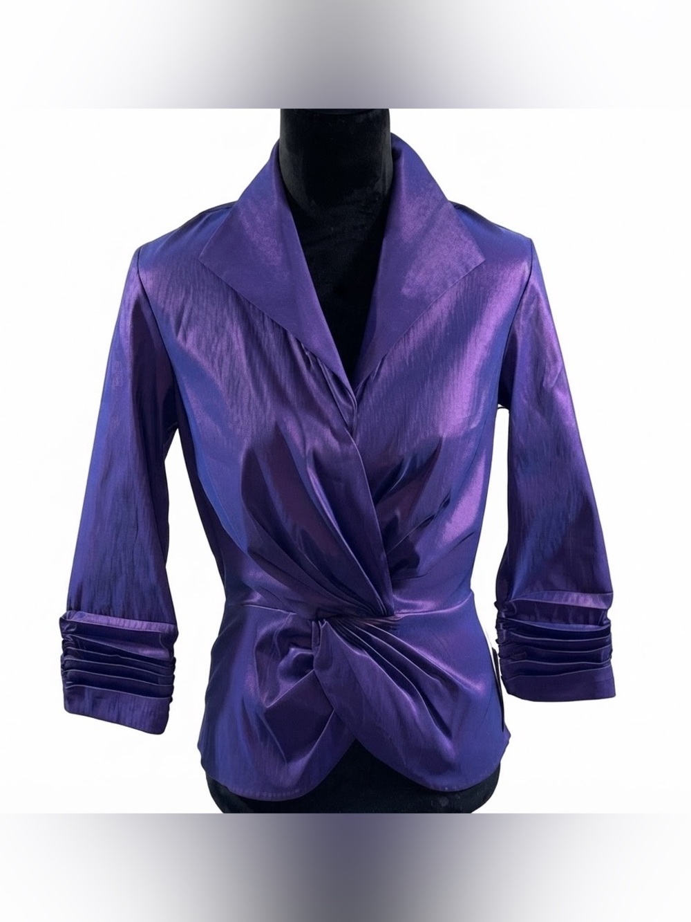 Tadashi Shoji Purple Satin Knot Blouse Top Size 10 Structured Executive Chic